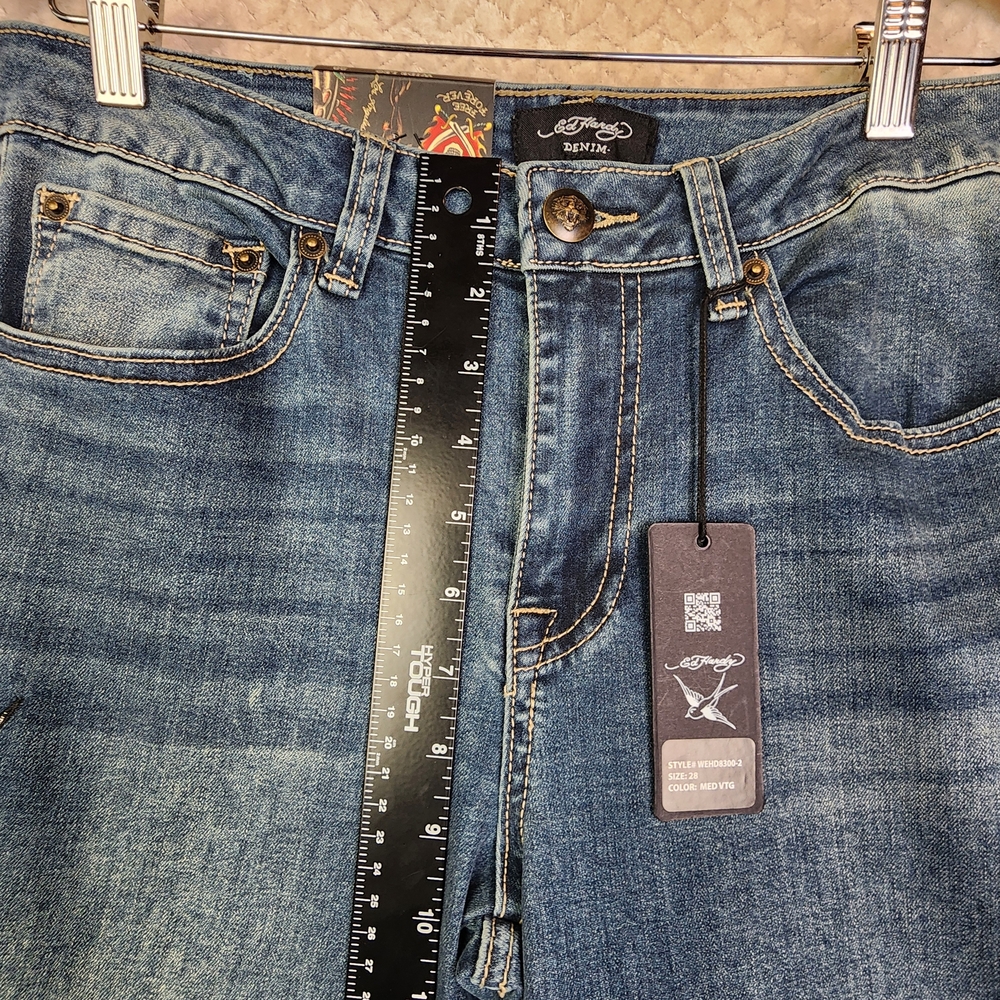 Ed Hardy Wide-Leg Jeans Embroidered Tattoo Graphic Mens Sz 28 WEHD8300-2 NWT - Picture 13 of 16